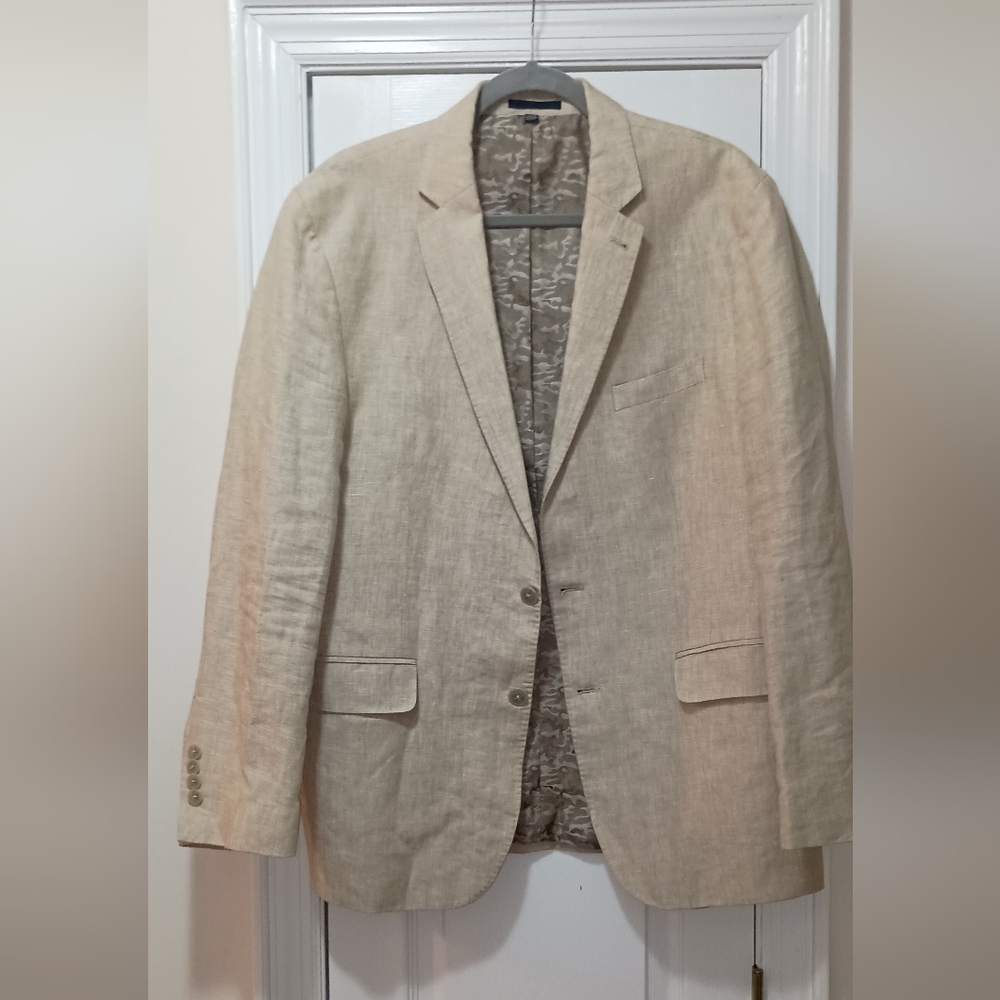 Jos.A.Banks Beige Linen Camo Lined Blazer 44 Regular
